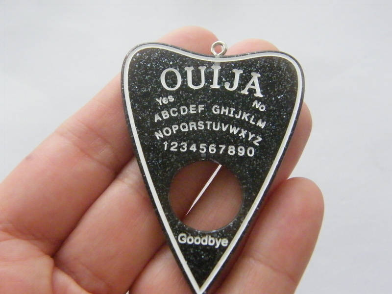 1 Ouija board planchette pendant black glitter dust resin  charm HC214