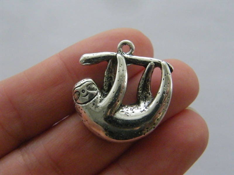 4 Sloth charms antique silver tone A757