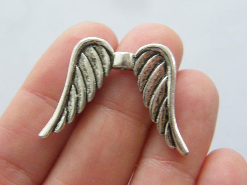 BULK 20 Angel wing spacer beads antique silver tone AW52