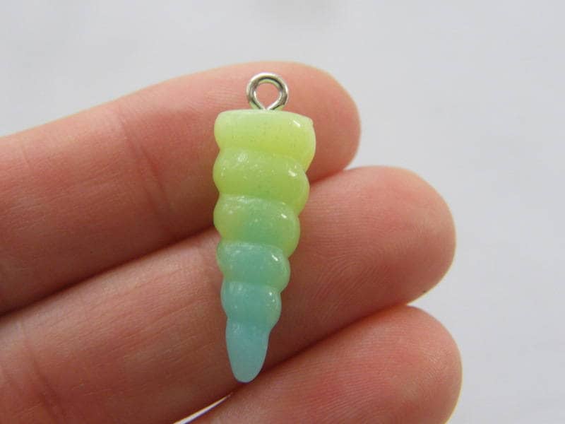 8 Unicorn horn yellow blue resin charms A708