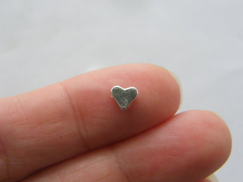 BULK 50 Heart spacer beads antique silver tone H192 - SALE 50% OFF