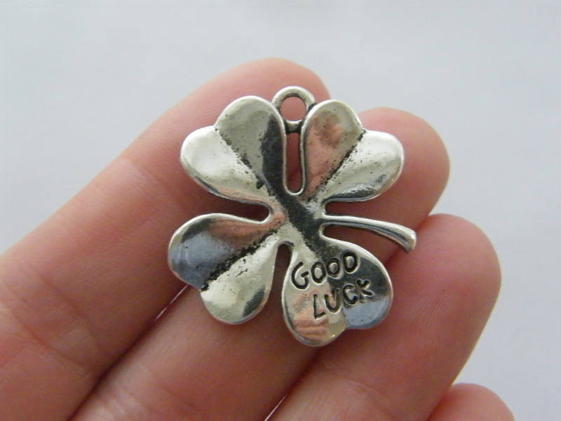 4 Four leaf clover good luck charms antique silver tone L289