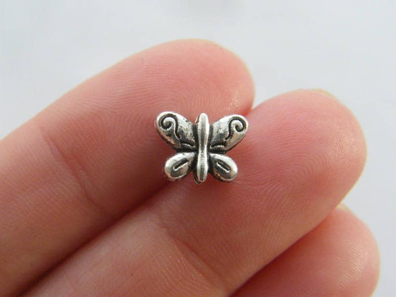 BULK 50 Butterfly spacer beads antique silver tone A732 