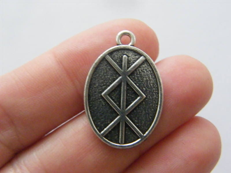 2 Nordic Viking runes pendants antique silver tone WT42