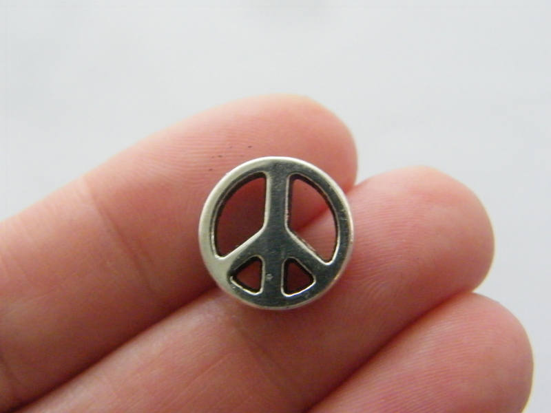 8 Peace sign spacer beads antique silver tone P213