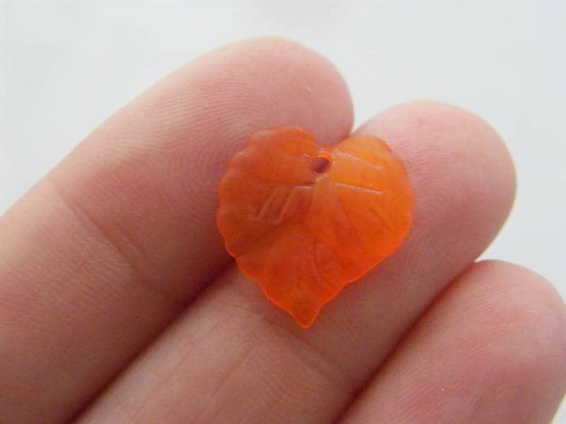 100 Orange frosted acrylic plastic leaf charms L111