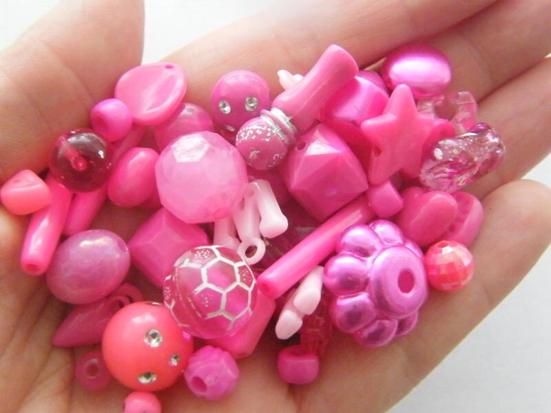50 Mixed fuchsia hot pink acrylic beads BB723  - SALE 50% OFF