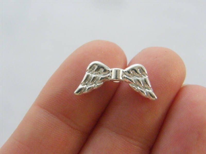 14 Angel wing spacer beads silver plated tone AW142