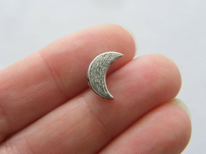 14 Moon spacer beads antique silver tone M84