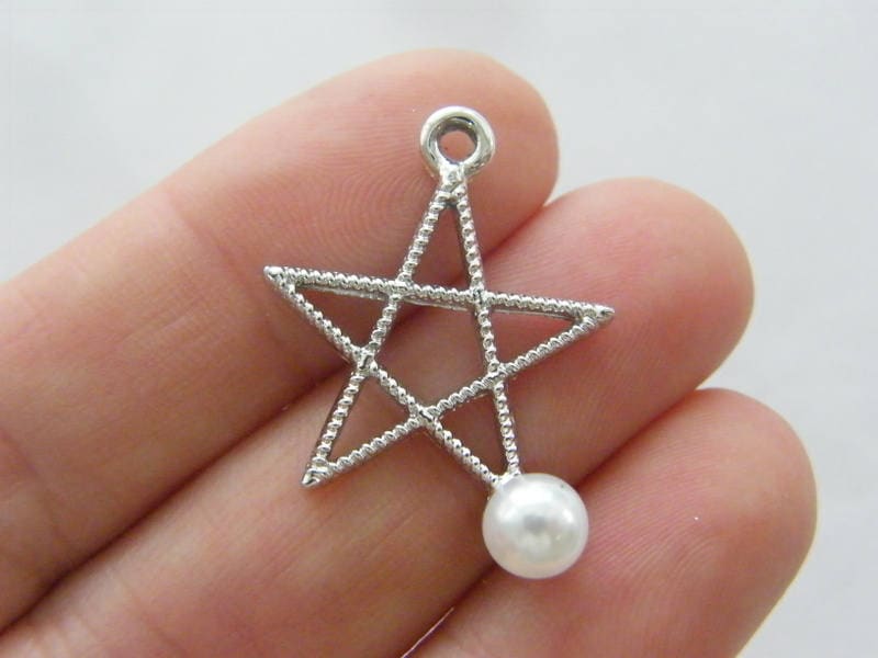 14 Pentagram  imitation pearl charms silver tone HC188