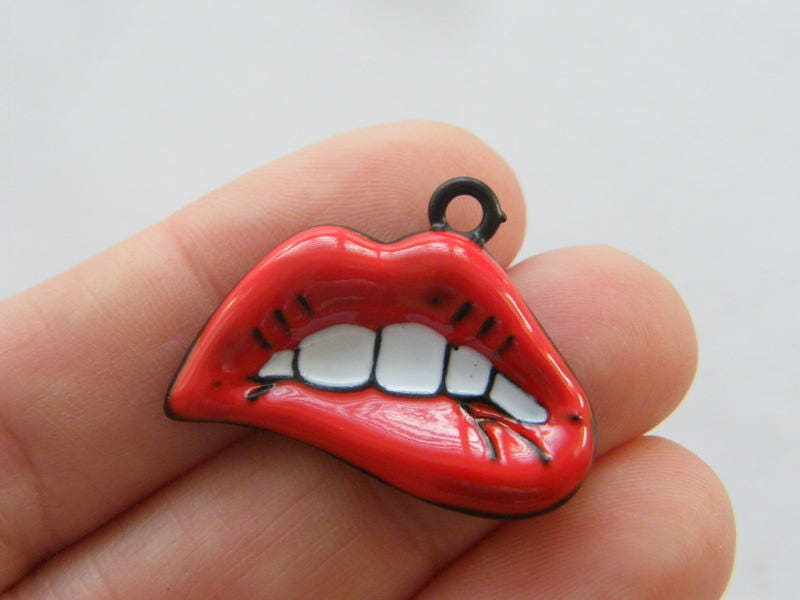 4 Lip bite  mouth charms red white black tone MD8