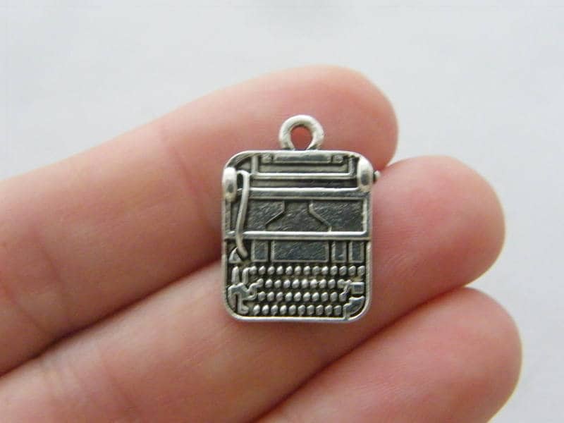 4 Typewriter charms antique silver tone P379