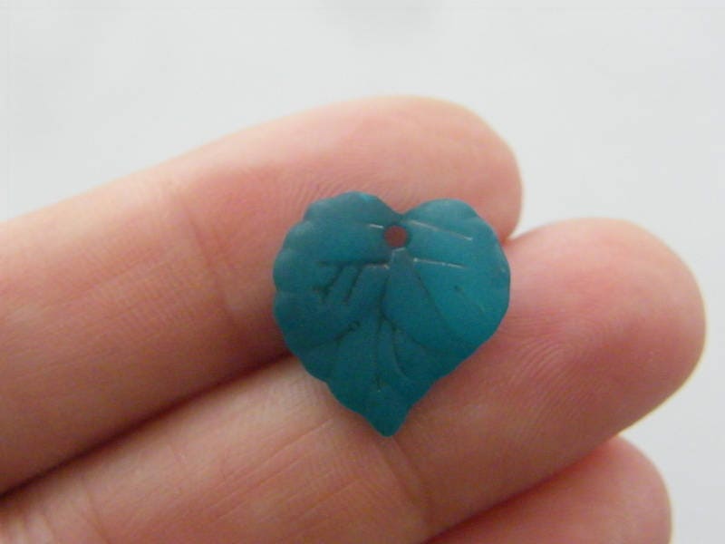 100 Teal frosted acrylic plastic leaf charms L368 - SALE 50% OFF