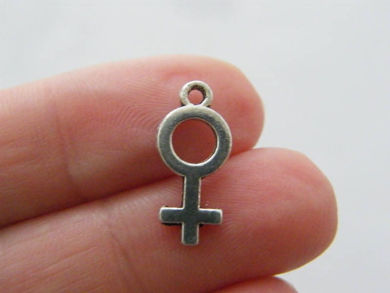 10 Female symbol charms antique silver tone M395