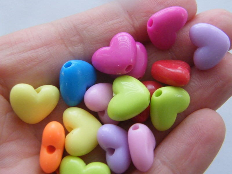 BULK 100 Acrylic  RANDOM mixed heart beads AB19 - Sale 50% Off