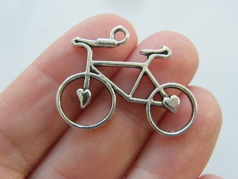 BULK 30 Bicycle charms antique silver tone TT79