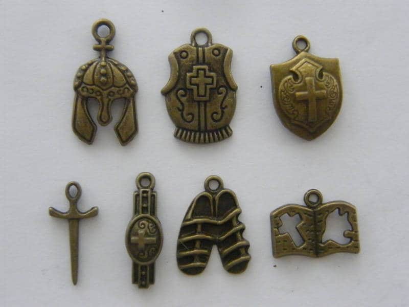The Armor of God Collection - 7 antique bronze tone charms CC15
