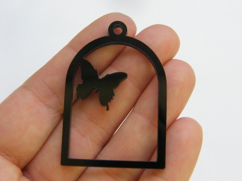 8 Butterfly frame bezel pendants charms black acrylic A935
