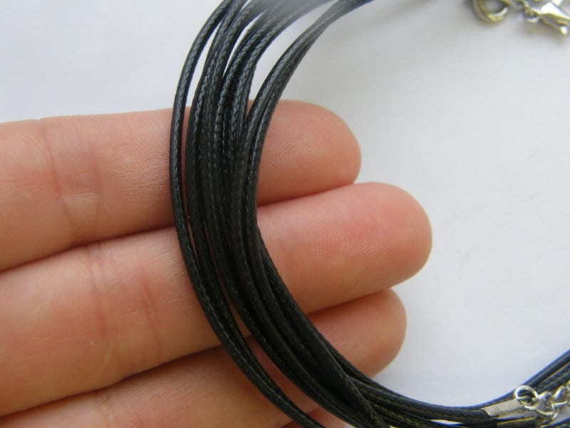 4 Black waxed cord bracelets 18.5cm FS123