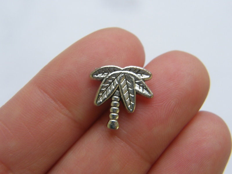 12 Palm tree spacer bead charms antique silver tone T123