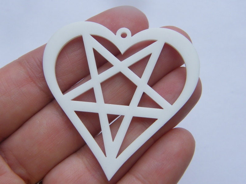 2 Heart  pentagram pendant white acrylic HC263