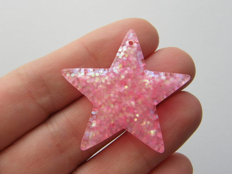 8 Star pink glitter resin pendants S149