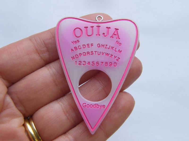 1 Ouija board planchette pendant pink white resin  charm HC255