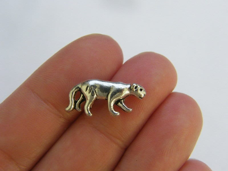 10 Cheetah spacer bead charms antique silver tone A953