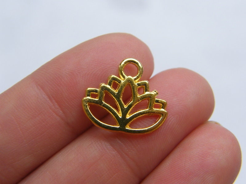 BULK 50 Lotus flower charms gold  plated tone F455 - SALE 50% OFF