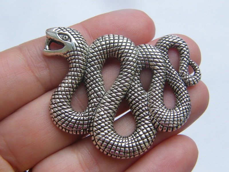 BULK 10 Snake pendants antique silver tone A960 