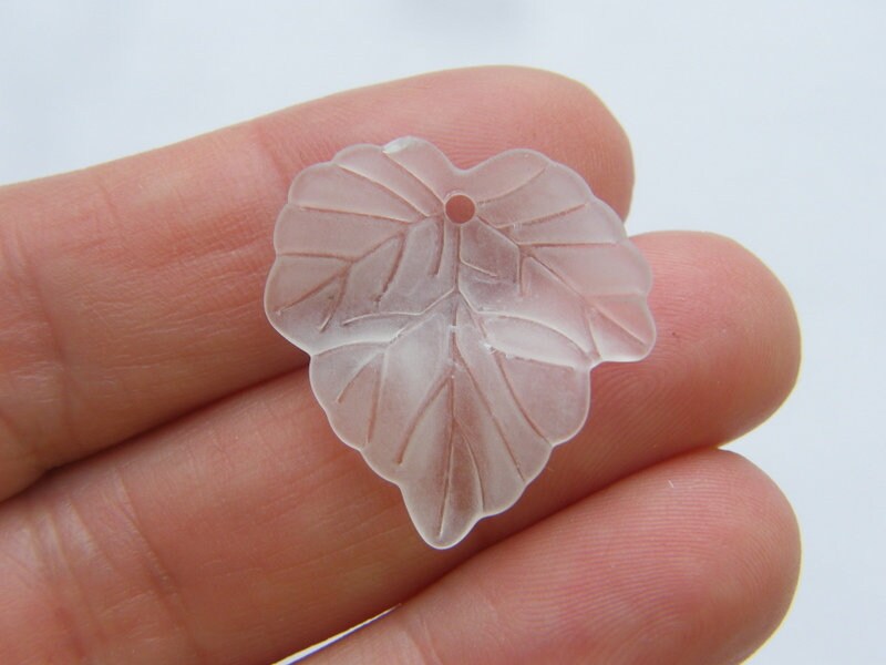 50 White frosted acrylic leaf charms L 14