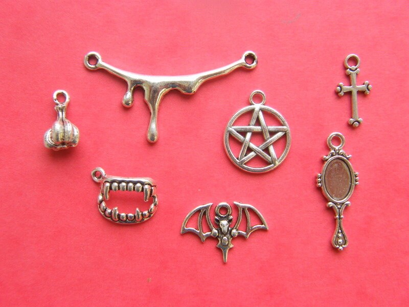 The Vampire Collection - 7 different antique silver tone charms