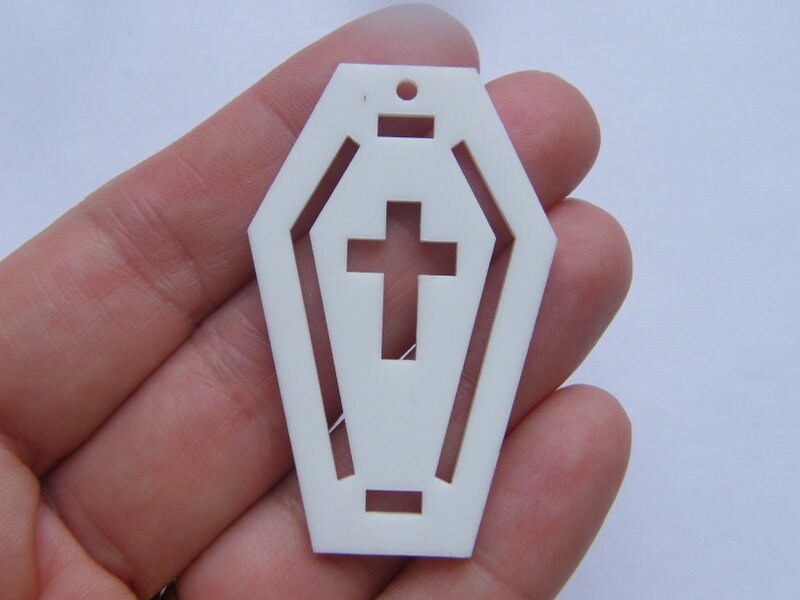 6 Coffin cross pendants white acrylic HC262