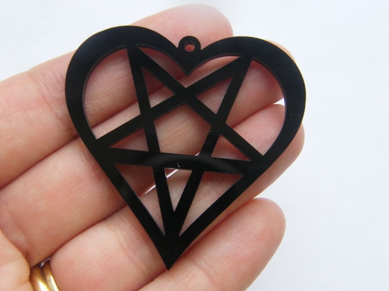 2 Heart  pentagram pendant black acrylic HC261