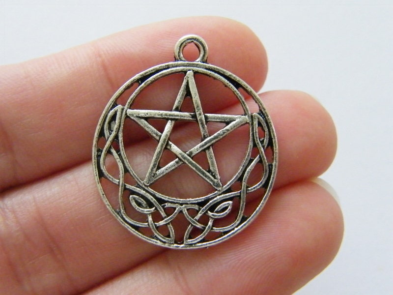 4 Pentagram celtic knot charms antique silver tone HC269