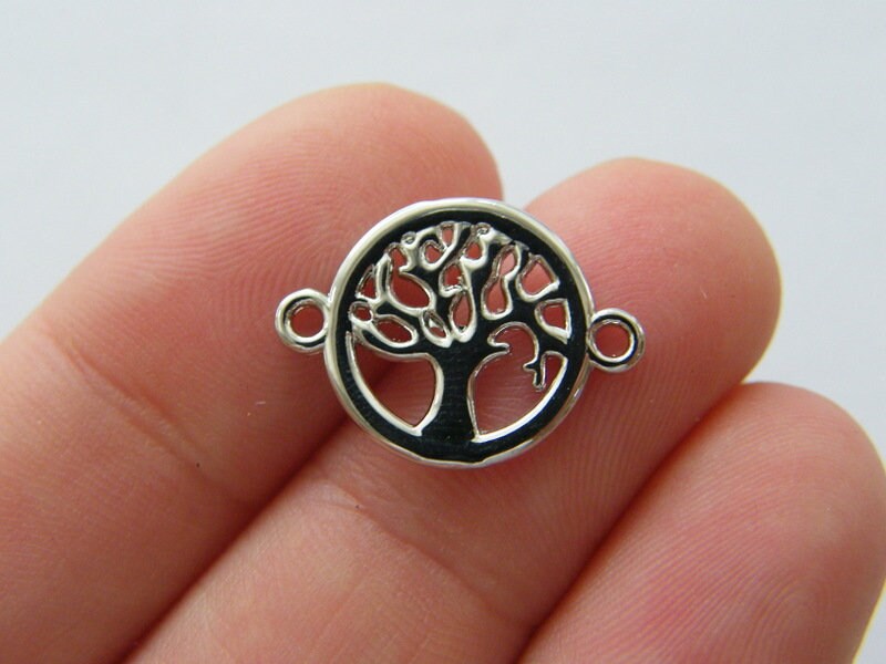 6 Tree connector charms silver tone T127