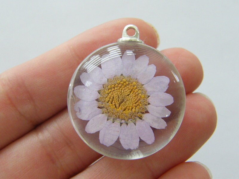1 Dried flower lilac glass pendant F260