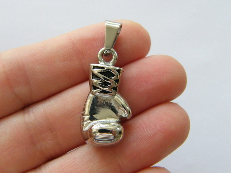 1  Boxing glove pendant antique silver tone stainless steel SP74