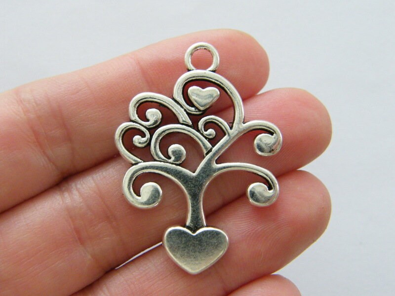 6 Tree pendants charms antique silver tone T133