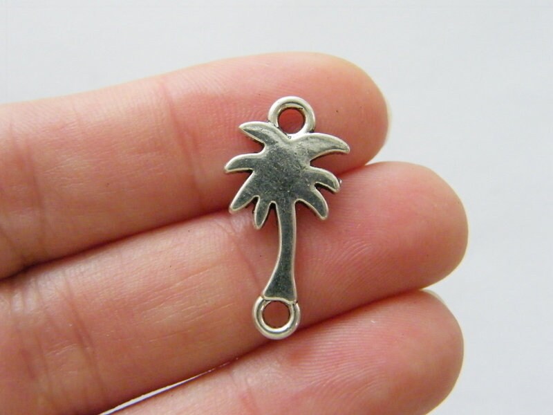 14 Palm tree connector charms antique silver tone T137