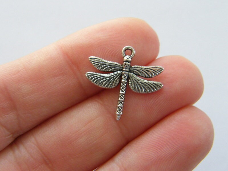 10 Dragonfly charms antique silver tone A1004