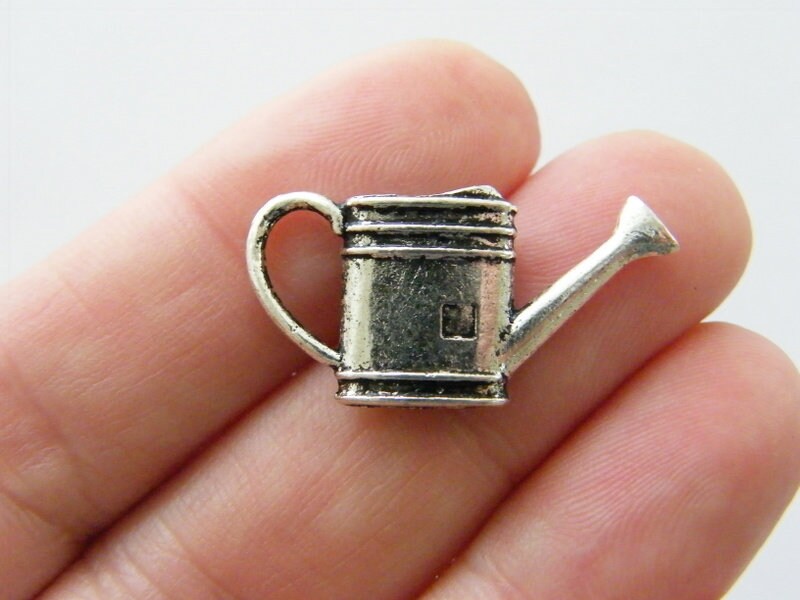 BULK 20 Watering can charms antique silver tone P636