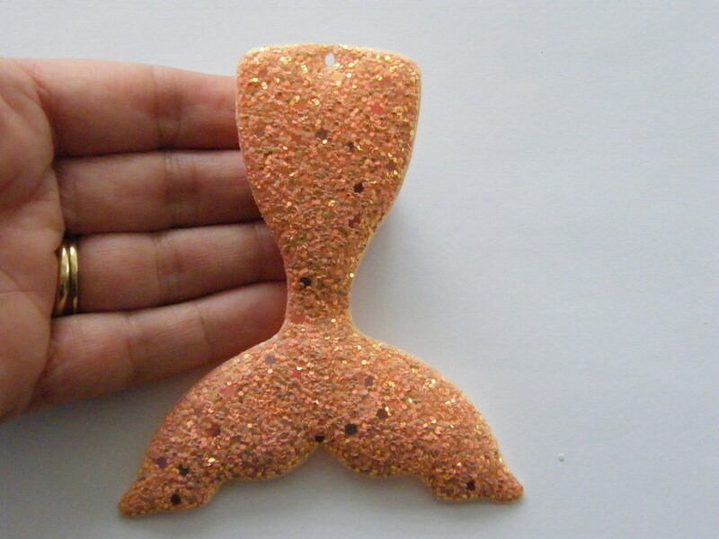 1 Mermaid tail peach glitter pendant