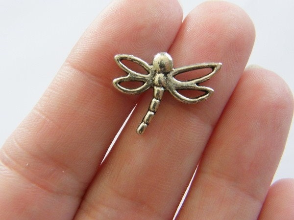 10 Dragonfly charms antique silver tone A391