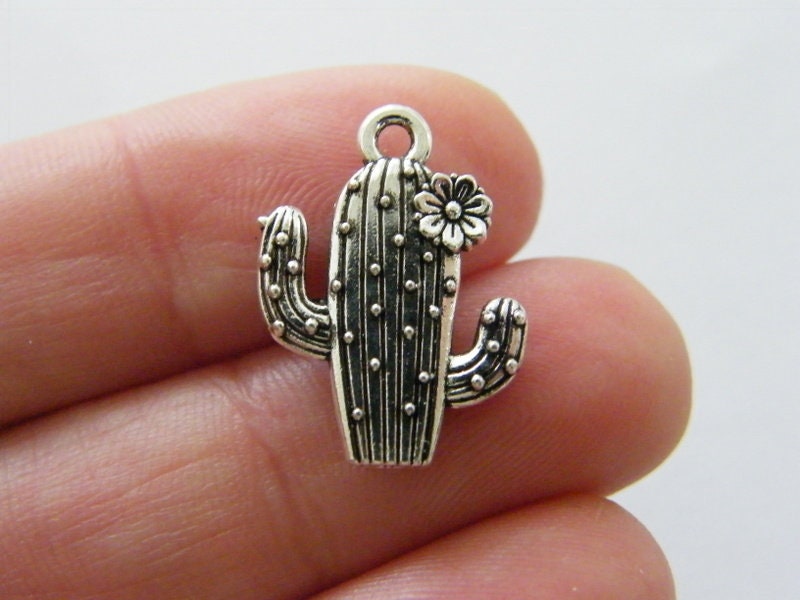 BULK 50 Cactus pendants antique silver tone L268