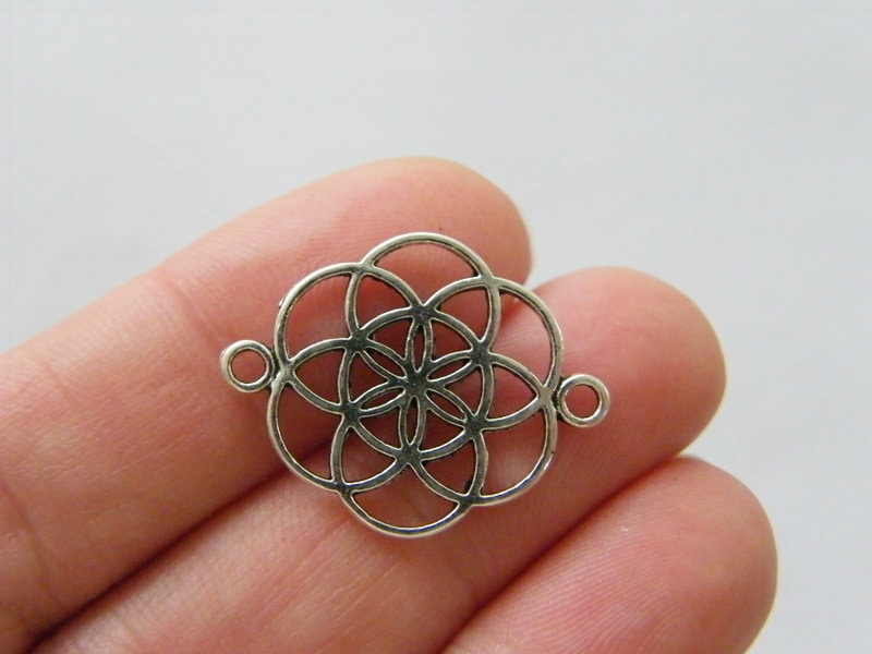 12 Flower of life connector charms silver tone M248
