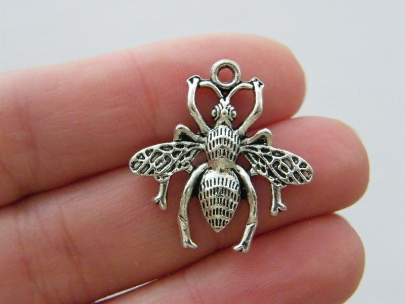 6 Bee charms antique silver tone A147