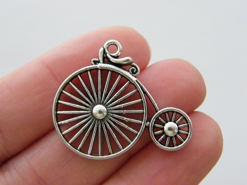 4 Penny farthing bicycle pendant antique silver tone TT109