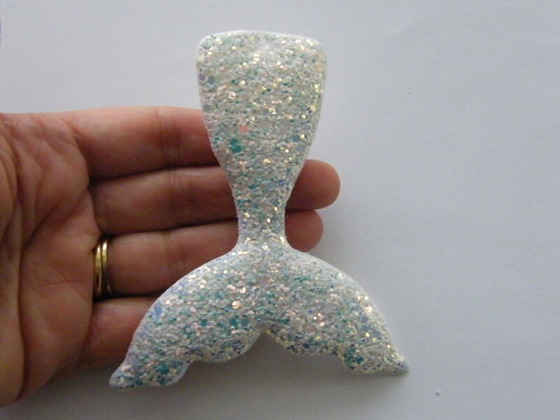 1 Mermaid tail white glitter pendant