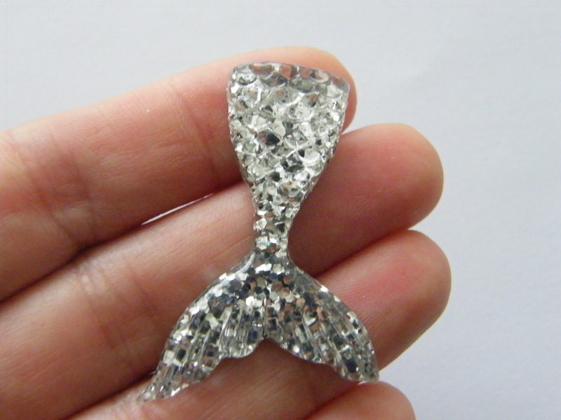 6 Silver mermaid tail embellishment resin SC105